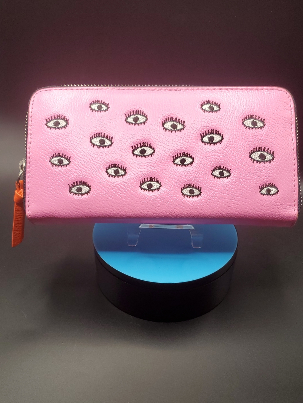 Min And MON Pink Eye-Embroidered Zip Wallet